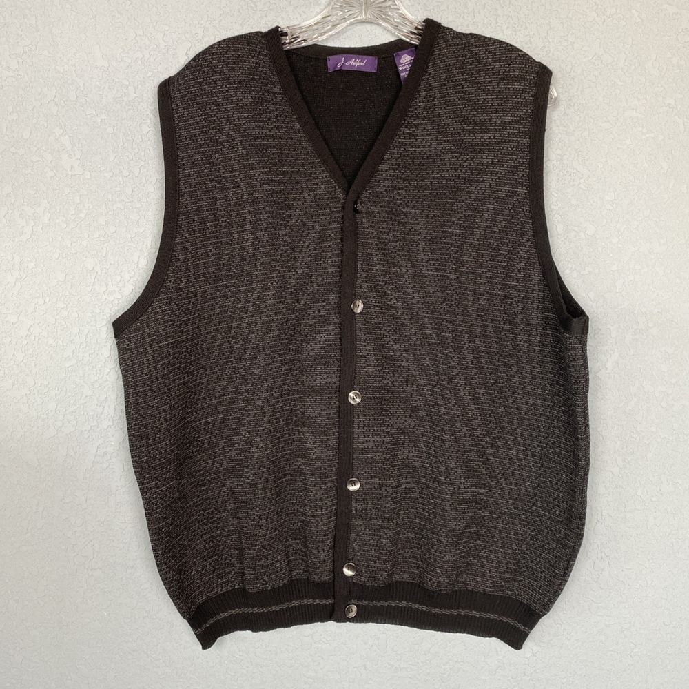 Men's J. Ashford 100% Merino Wool Sweater Vest XL Gray Black‎ Button Up Woolmark